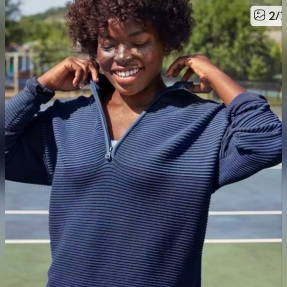 Aerie Offline Home Stretch Ribbed Oversized Boyfriend Quarter Zip Sweater Size M - Picture 8 of 8